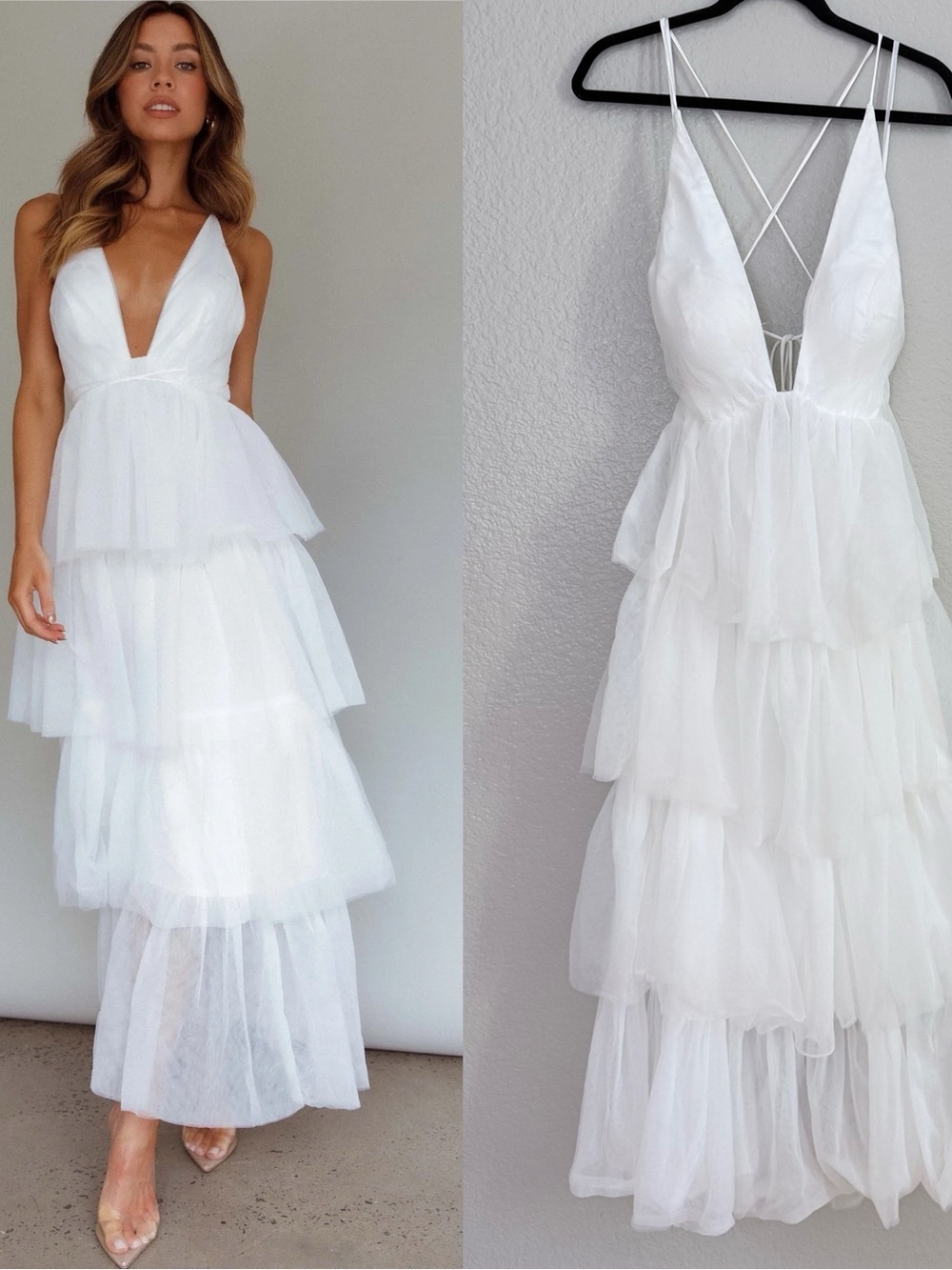 Selfie Leslie Auguste Tiered Frill Tiered Midi Dress White